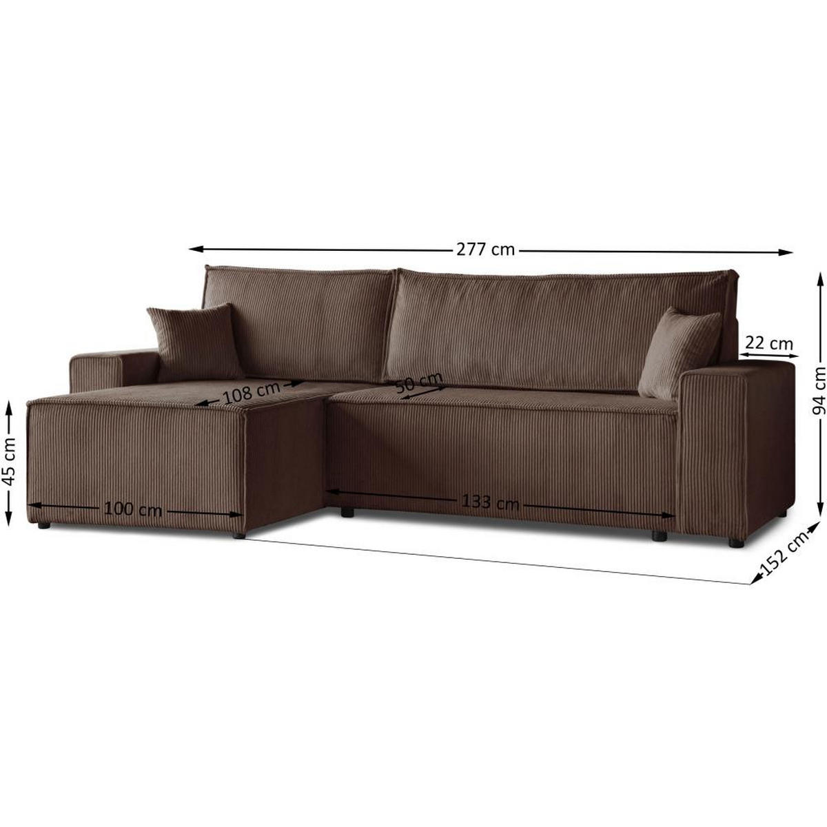 ROHOVÁ ROZKLÁDACÍ POHOVKA Hektor, s funkcí spaní, hnědá - černá/hnědá, textil/plast (277/152cm) - Beautysofa