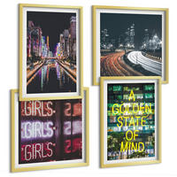 BILDER SET 4er Set - 50x50 cm & 40x60 cm Goldrahmen - Neonreklamen in der Stadt bei Nacht - Goldfarben, Kunststoff (50/50cm) - TULUP