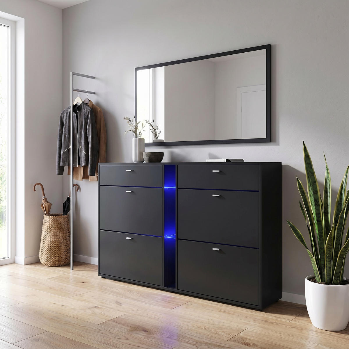 SCHUHSCHRANK Today Fronten in Schwarz matt - Schwarz, Holzwerkstoff (155.5/95/28cm) - Vladon