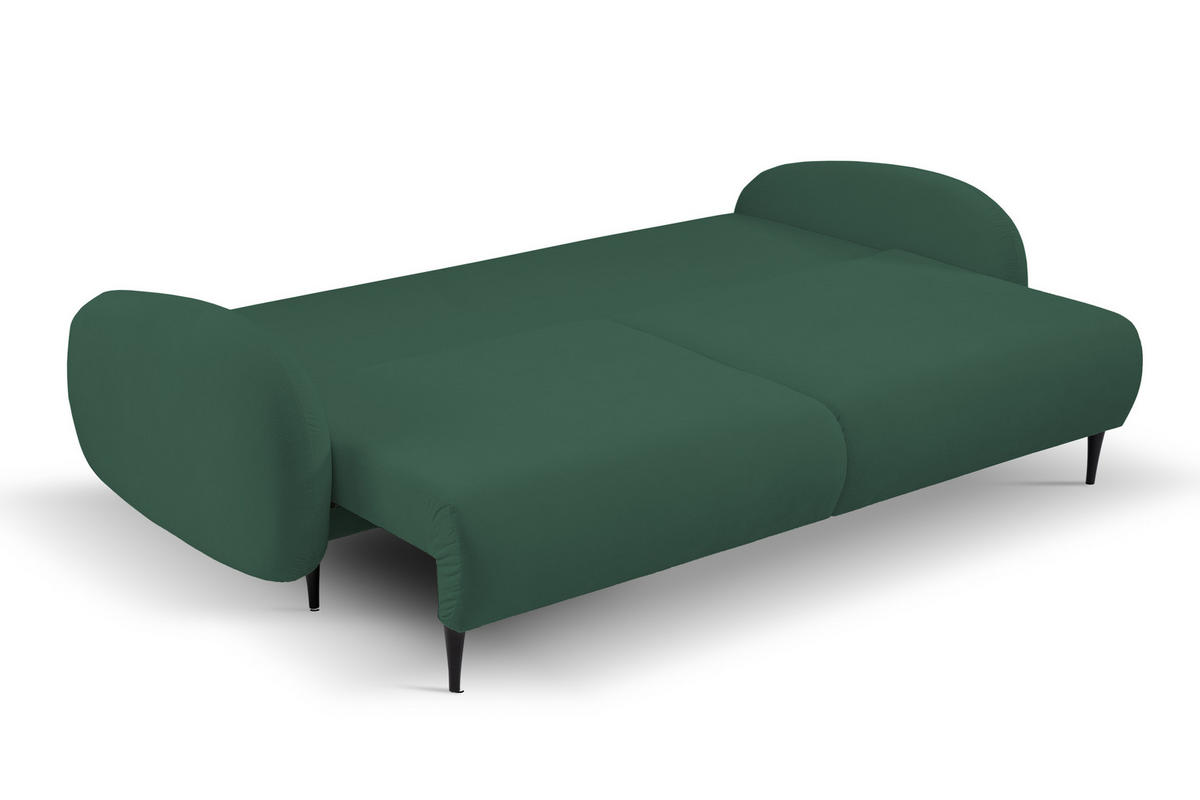 SOFA SOFT RunAgin Mit Schlaffunktion Und Bettkasten, PUR-Schaum, Schwarze Kunststofffüße, lose Rückenkissen, freistehend, 232x109x95 cm Green - Grün, Holz/Textil (232/95/109cm) - DomoHome
