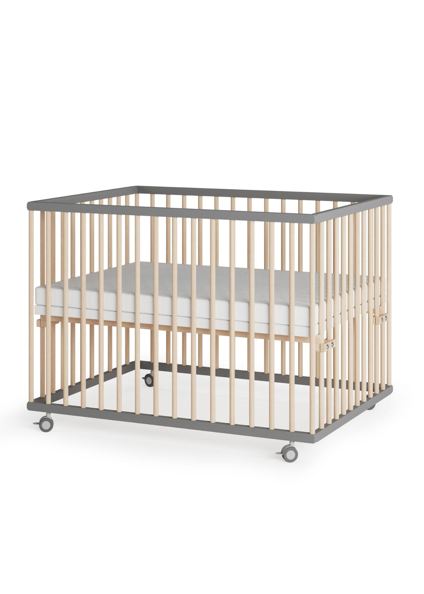 LAUFGITTER 75x100 cm mit Matratze, Schlupfsprossen & Lattenrost - grau/natur - Premium Kollektion - Naturfarben/Grau, Holz (100/74/75cm) - Sämann – make a difference.