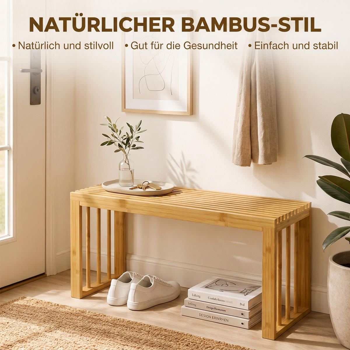 SCHUHBANK Bambus Naturholz - Naturfarben, Holz/Bambusholz (33/43/90cm) - HOMCOM