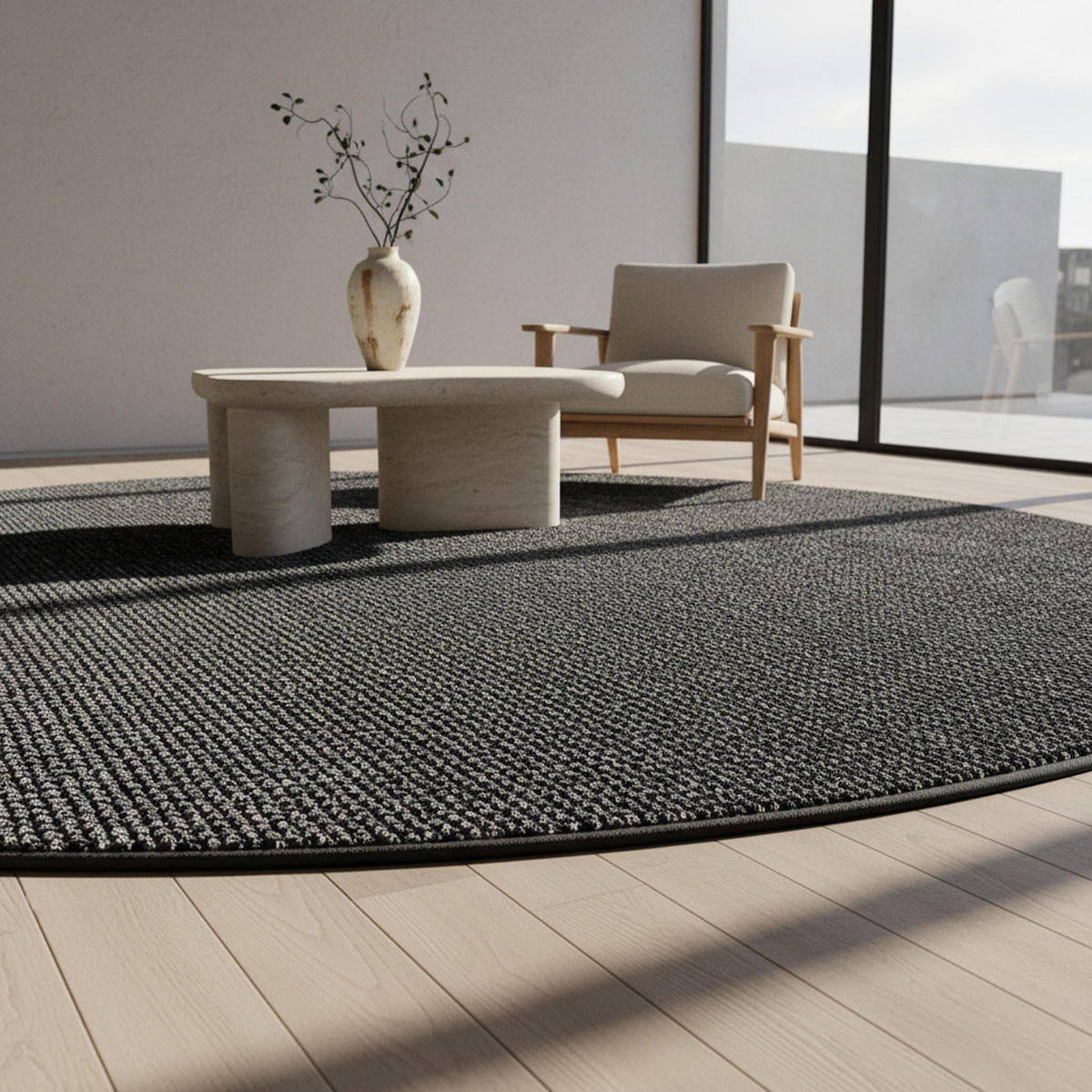 TEPPICH Kurzflor Flachgewebe Uni-Design Polypropylen Wohnzimmer Grau Rund 120x120 - Grau, Textil (120/120cm) - KADIMA DESIGN