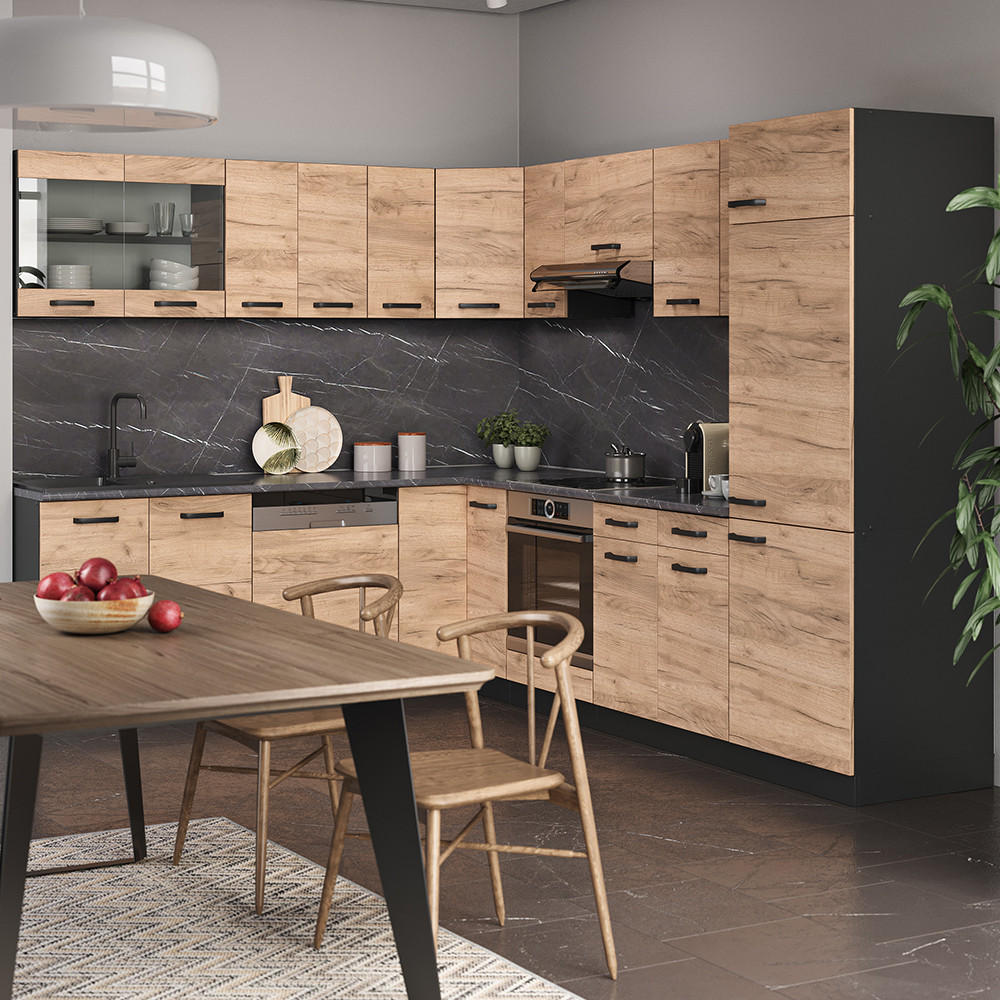ECKKÜCHE R-Line Goldkraft Eiche/Anthrazit 227 x 287 cm ohne AP - Honigeiche/Anthrazit, Holzwerkstoff (287/81.6/46cm) - Vicco