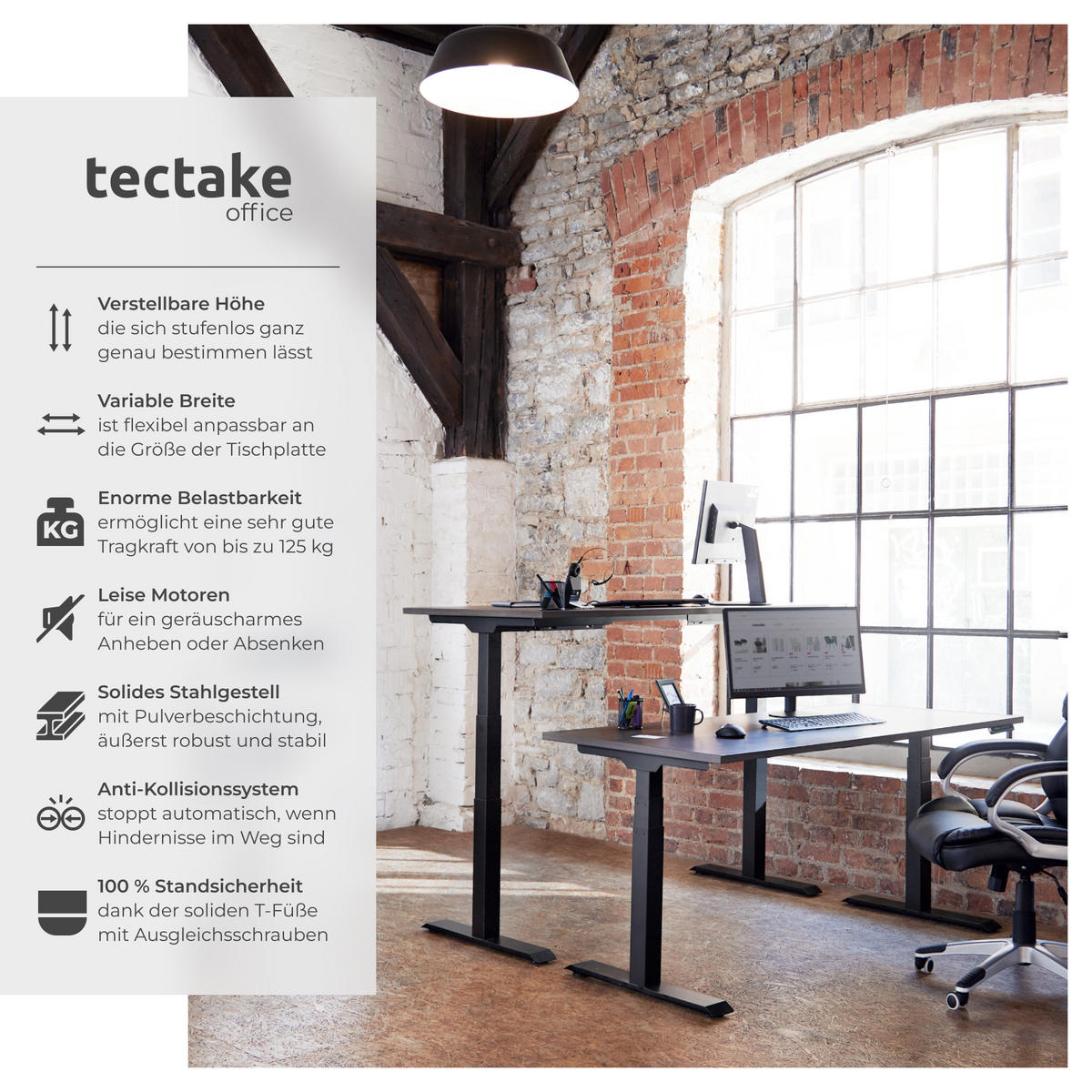 TISCHGESTELL Denis,110 - 190 x 68 x 58 - 123 cm,schwarz - Schwarz, Metall (190/68/123cm) - tectake