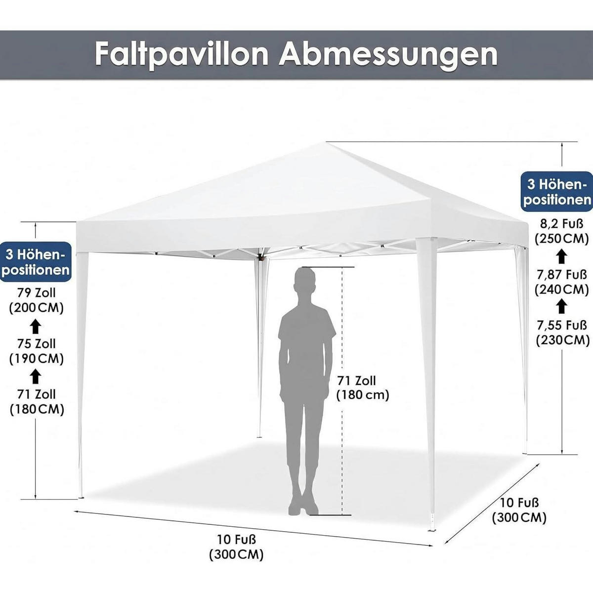 FALTPAVILLON 3x3m Weiß Wasserdicht UV-Schutz Stabil - Weiß, Textil (300/260/300cm)