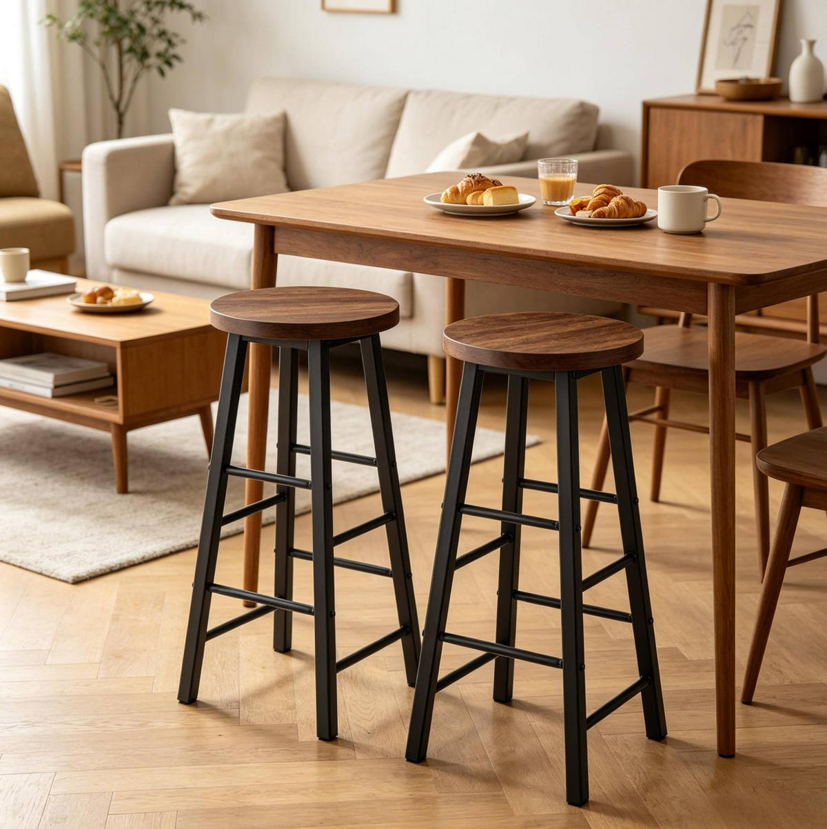 BARHOCKER Set von 2 mit Fußstütze - Schwarz, Metall (30/71/30cm) - MIVRAY