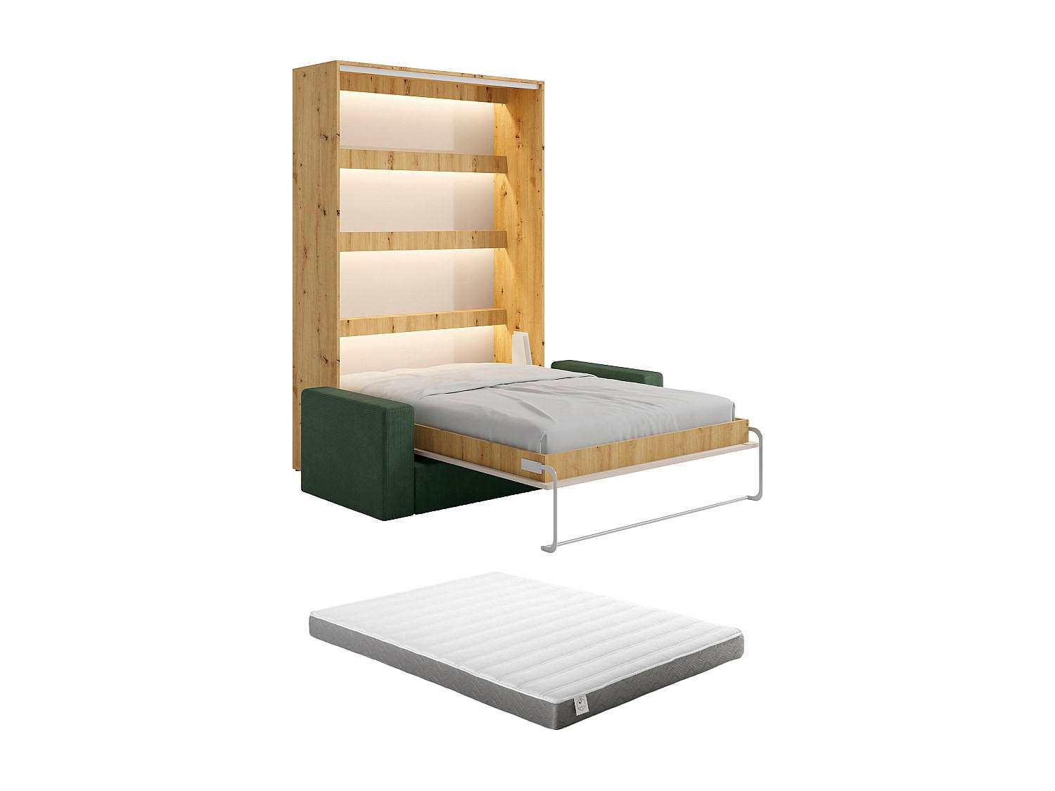 SCHRANKBETT - 2 Personen - Holz, Platte - Beige, Naturfarben Hell - - Beige/Naturfarben, Holz/Metall (160/200cm) - Vente-Unique