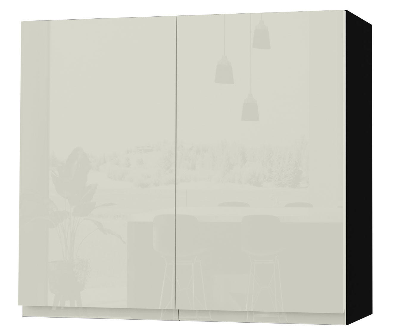 HÄNGESCHRANK Florence W3/80 Schwarz / RAL 1013 perlweiß HG 80 / 32,5 / 72cm - Weiß Hochglanz/Schwarz, Holz/Holzwerkstoff (80/72/32.5cm) - Feldmann-Wohnen