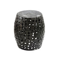 BEISTELLTISCH DIEMEL, Marmor, handgefertigt, Schwarz, Ø 40 x 46 cm - Schwarz, Stein/Metall (40/40/46cm) - KADIMA DESIGN