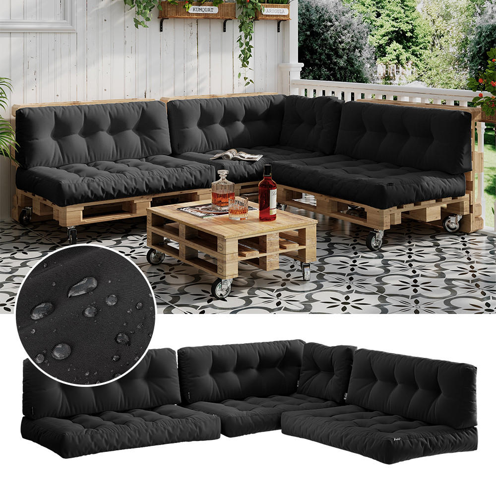 PALETTENKISSEN SET Ohio Anthrazit 7 Teile, wasserabweisend - Anthrazit, Textil (120/15/80cm) - Vicco