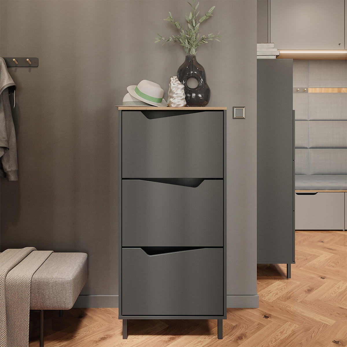 BOTNÍK NA BOTY Marelle Antracit/Artisan - světle šedá/antracitová, kompozitní dřevo (60/129.5/38cm) - Vicco