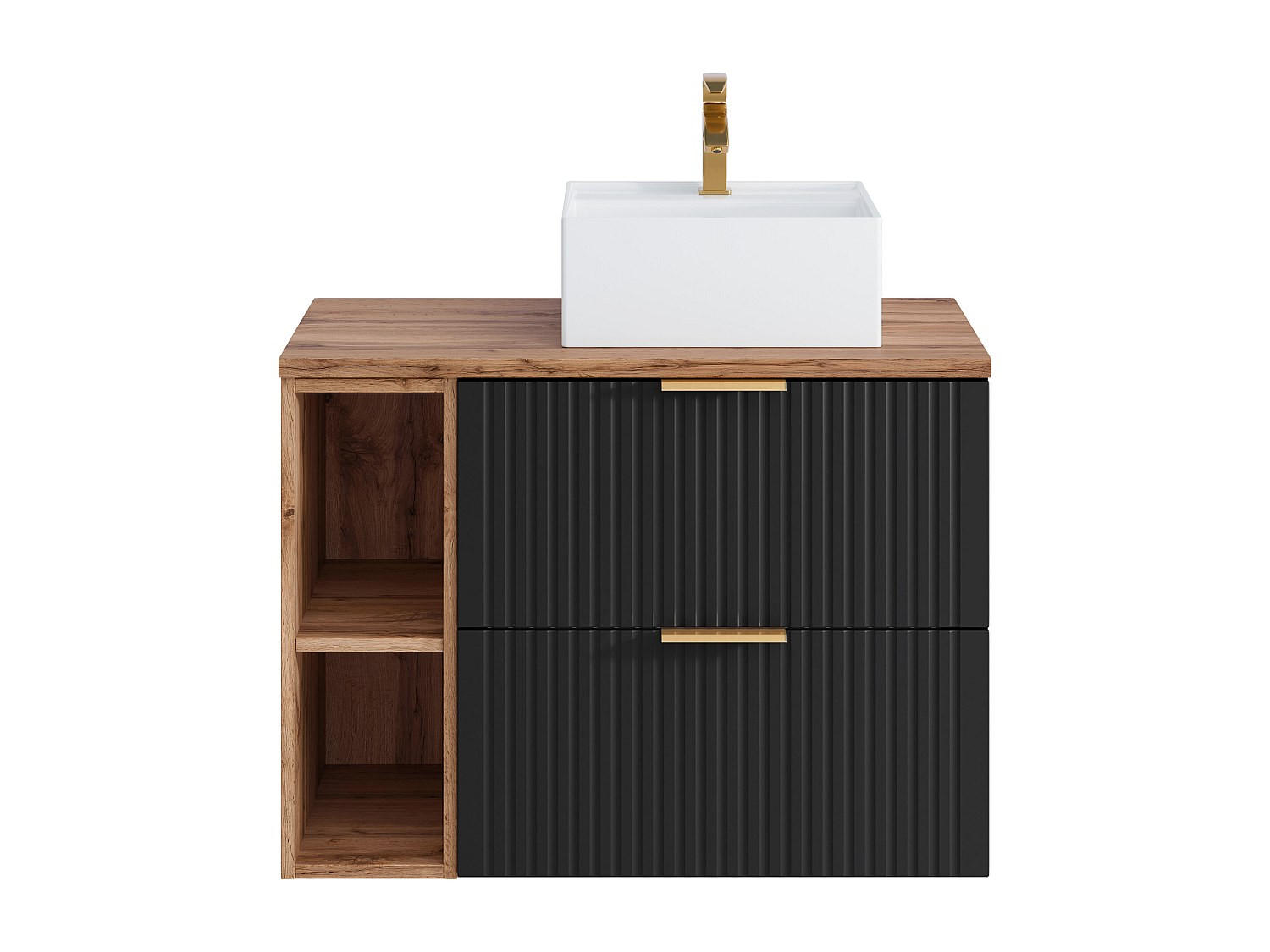 EINZELWASCHTISCH - 80 cm x 46 cm - Holz, Platte - Schwarz - ZEVARA - Schwarz, Holz (80/57/46cm) - Vente-Unique