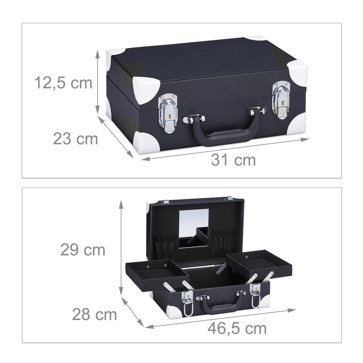 KOSMETIKKOFFER - Schwarz, Glas/Kunststoff (31/12.5/23cm) - Relaxdays
