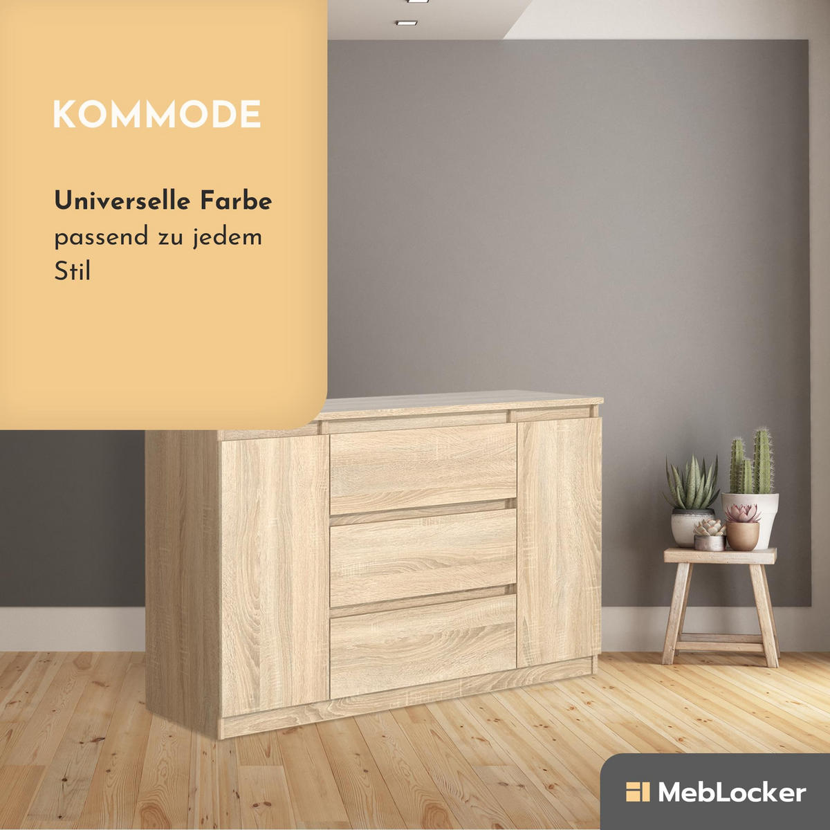 KOMMODE mit 3 Schubladen 2 Schranktüren 120 cm SonomaEiche - Sonoma Eiche, Holzwerkstoff (120.4/78.2/39cm) - MebLocker