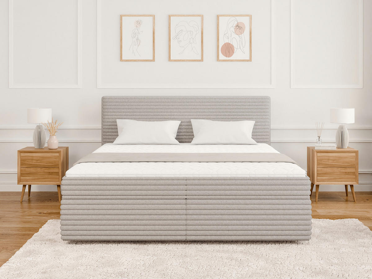 BOXBETT Roma 180/200 cm Hellgrau Plüschcord - Hellgrau/Schwarz, Holz/Kunststoff (180/200cm) - S-Style Möbel