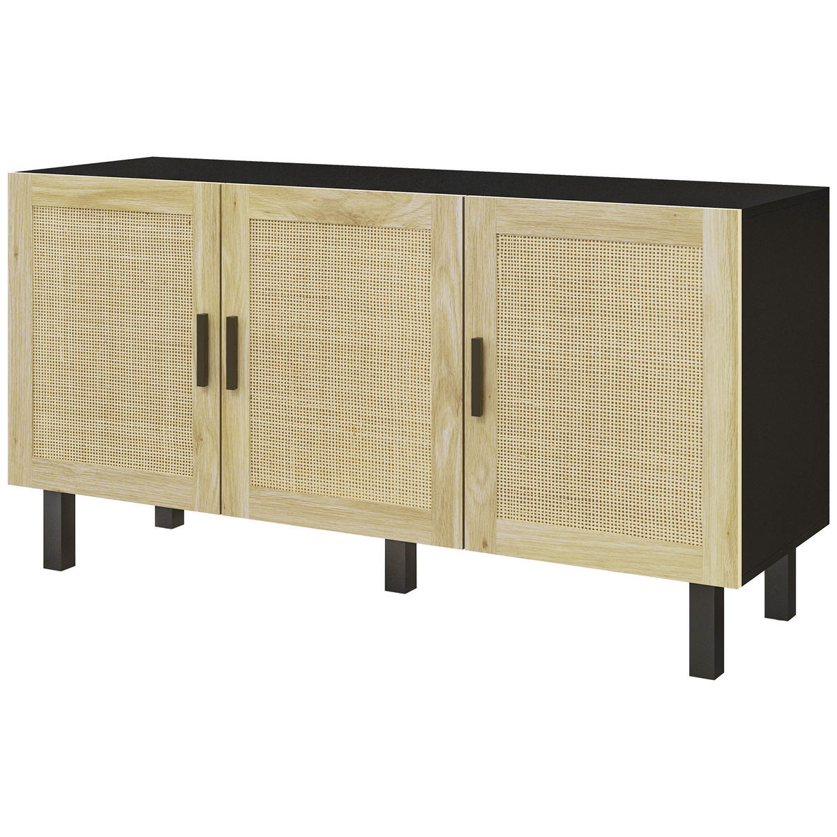 SIDEBOARD DE-11149 3 Korb-Türen Schwarz/Naturholz - Schwarz, Holzwerkstoff (136/70/41cm) - ComfortXL
