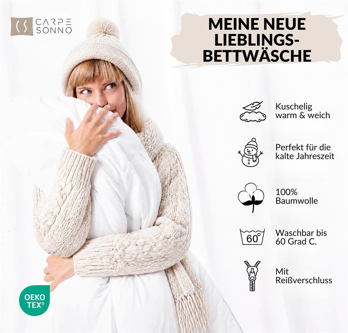BIBER-BETTWÄSCHE 155x220 - Kuschelig warmer Flanell Bettbezug aus 100% Baumwolle für Herbst & Winter - Muster kariert Beige - Beige, Textil (155/220cm) - Carpe Sonno