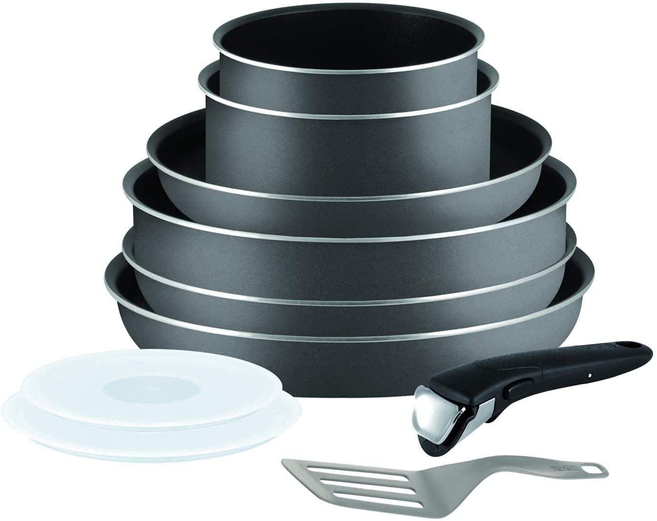 TOPF-UND PFANNEN-SET Ingenio L20496 Schwarz 10-Teilig - Schwarz, Keramik/Metall - Tefal