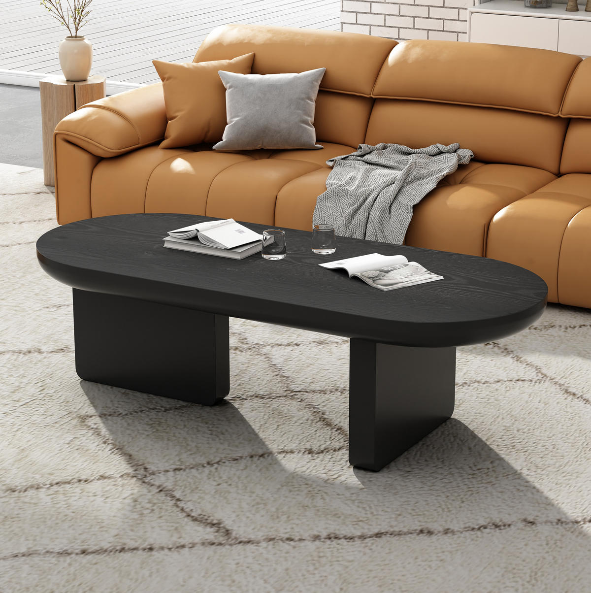 COUCHTISCH oval 119,7 x 49,8 x 35,5 cm Schwarz MDF - Schwarz, Holzwerkstoff (119.7/49.8/35.5cm) - Meubliv