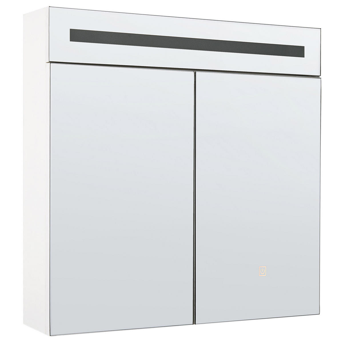 BAD SPIEGELSCHRANK weiß/silber mit LED-Beleuchtung 60/60 cm Jaramillo - Silberfarben/Weiß, Holz (60/60/12cm) - Beliani