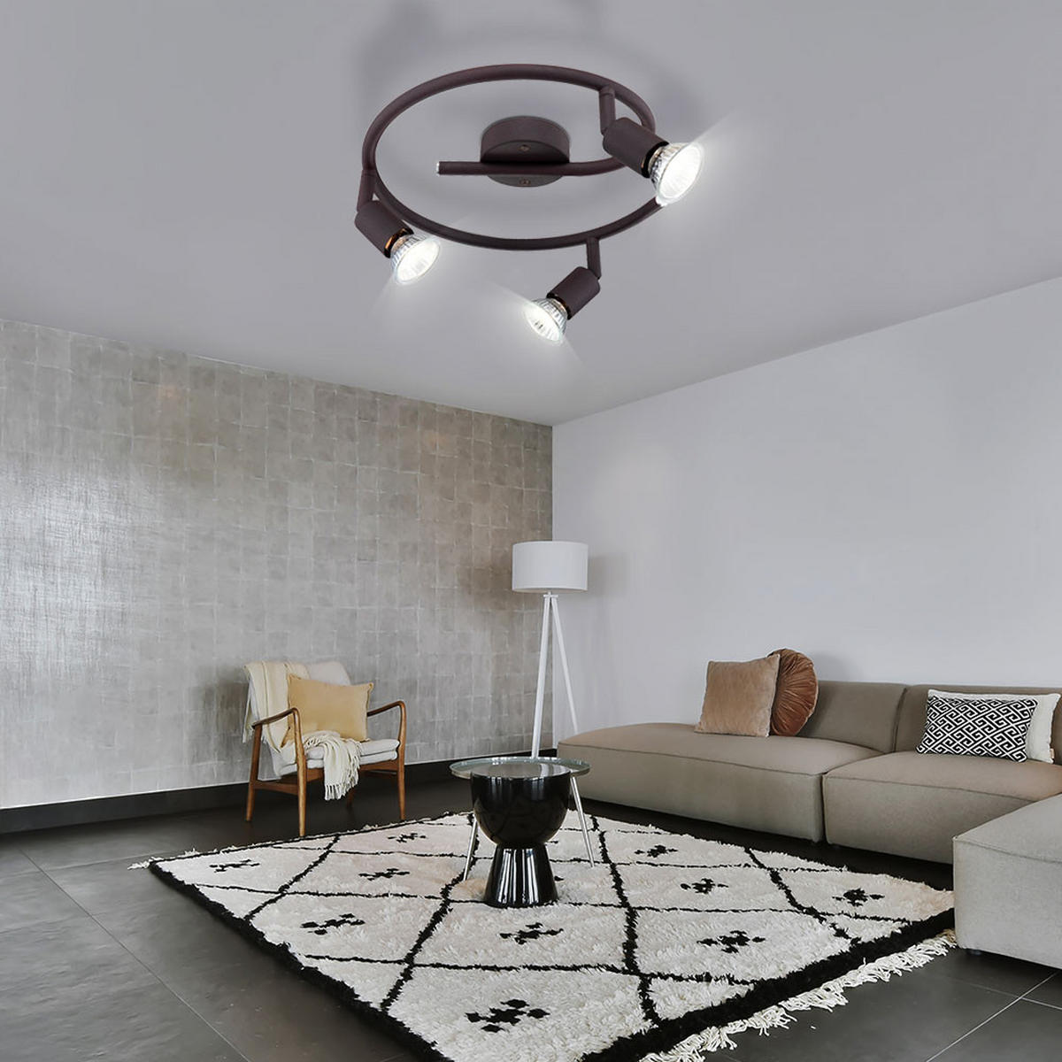 LED DECKENLEUCHTE Metall Rostfarben 3 Flammig - Braun, Metall (42/42/15cm) - Globo Lighting