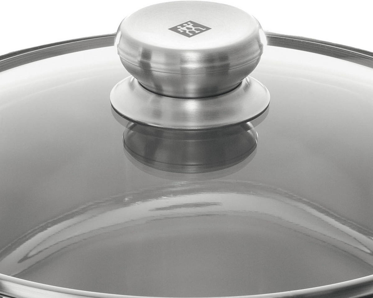 WOKPFANNE TwinNova 30 cm mit Glasdeckel Induktionsgeeignet Unbeschichtet Kratzfest Hitzebeständig Bis 300°C Für Alle Herdarten - Silberfarben, Metall (30cm) - Zwilling