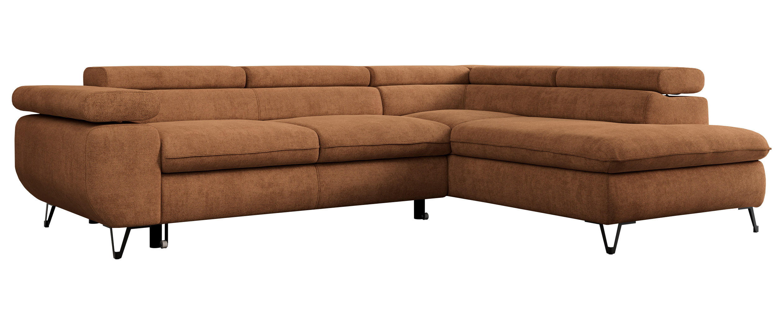 ECKSOFA PEDRO L Orange Struktur - Rechts Seite - Schwarz/Orange, Textil/Metall (273/208cm) - MKS