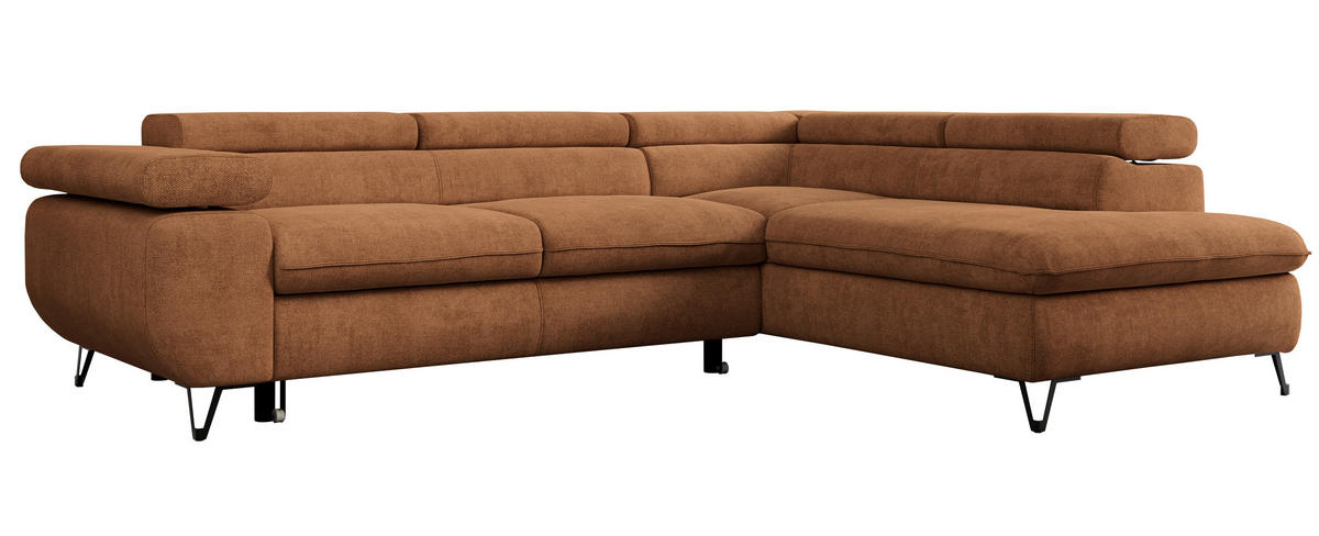 ECKSOFA PEDRO L Orange Struktur - Rechts Seite - Schwarz/Orange, Textil/Metall (273/208cm) - MKS