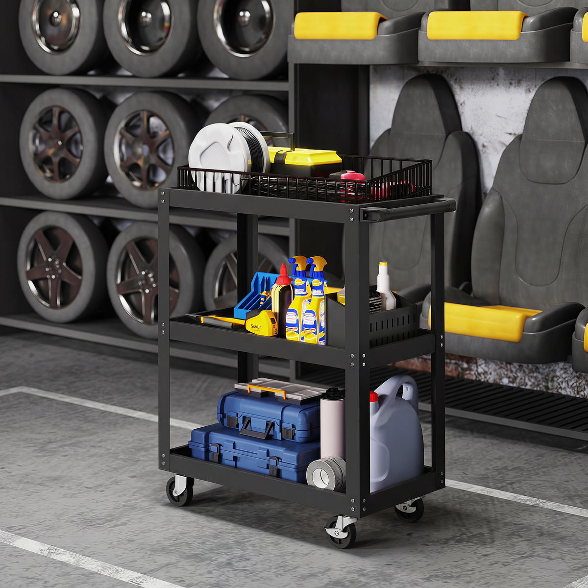 WERKZEUGWAGEN Metall Schwarz - Schwarz, Metall (35/82.5/70.5cm) - HOMCOM