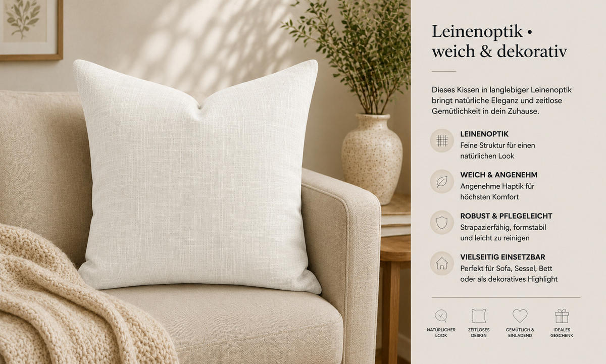 KISSENBEZUG Leinenoptik 50/50 cm Weiß - Weiß, Textil (50/50cm) - TiborTex