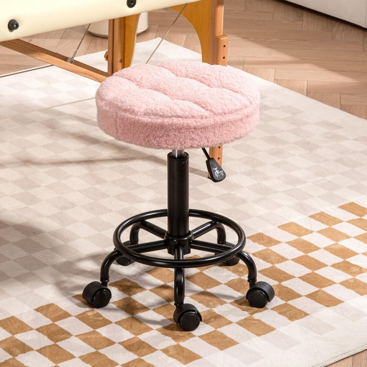 ROLLHOCKER in Rosa 50x50x66 cm, höhenverstellbar von 50–66 cm und um 360° drehbar - Pink, Textil (50/66/50cm) - IVMEU