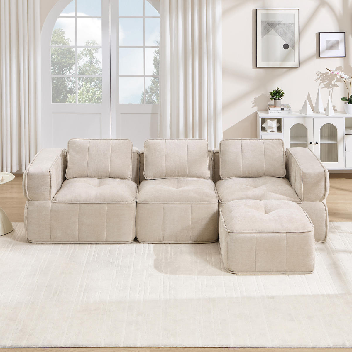 ECKSOFA DE-34428 L-Form mit Hocker und 32D-Schaum Beige - Beige, Textil (162/271cm) - ComfortXL