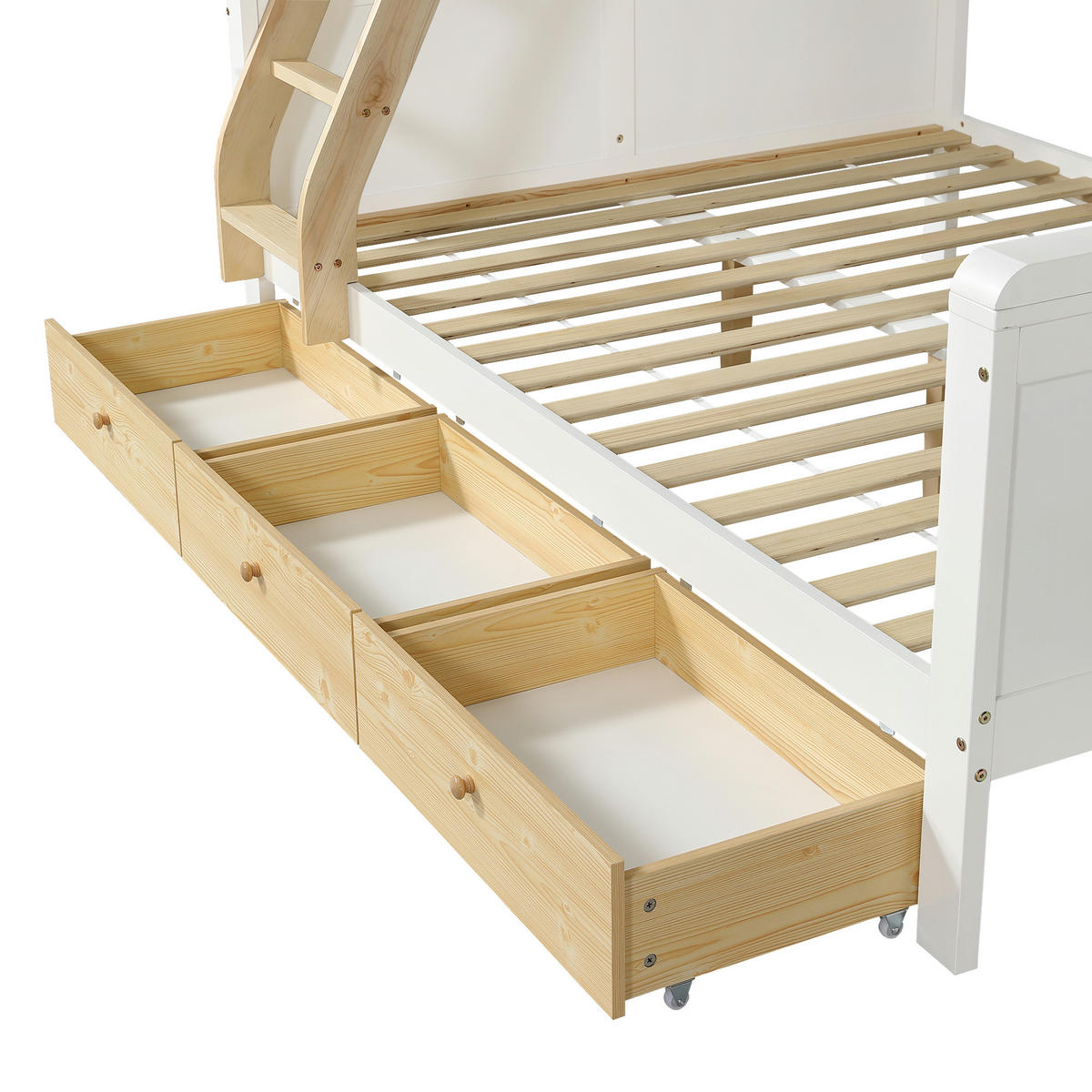 ETAGENBETT 90/140/200 cm mit Stauraumtreppe, DE-41778, in Weiß/Natur - Weiß/Naturfarben, Holzwerkstoff (140/200cm) - ComfortXL