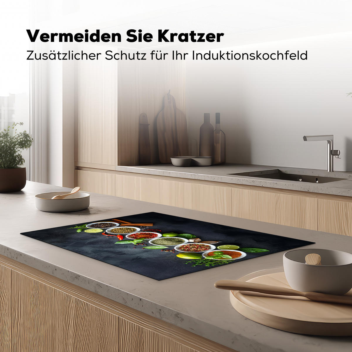 HERDABDECKPLATTE Kräuter - Gewürze - Konkrete Optik - Stilleben Herdabdeckung Induktionsfeld 75x52 cm - Multicolor, Kunststoff (75/52/0.2cm) - MuchoWow
