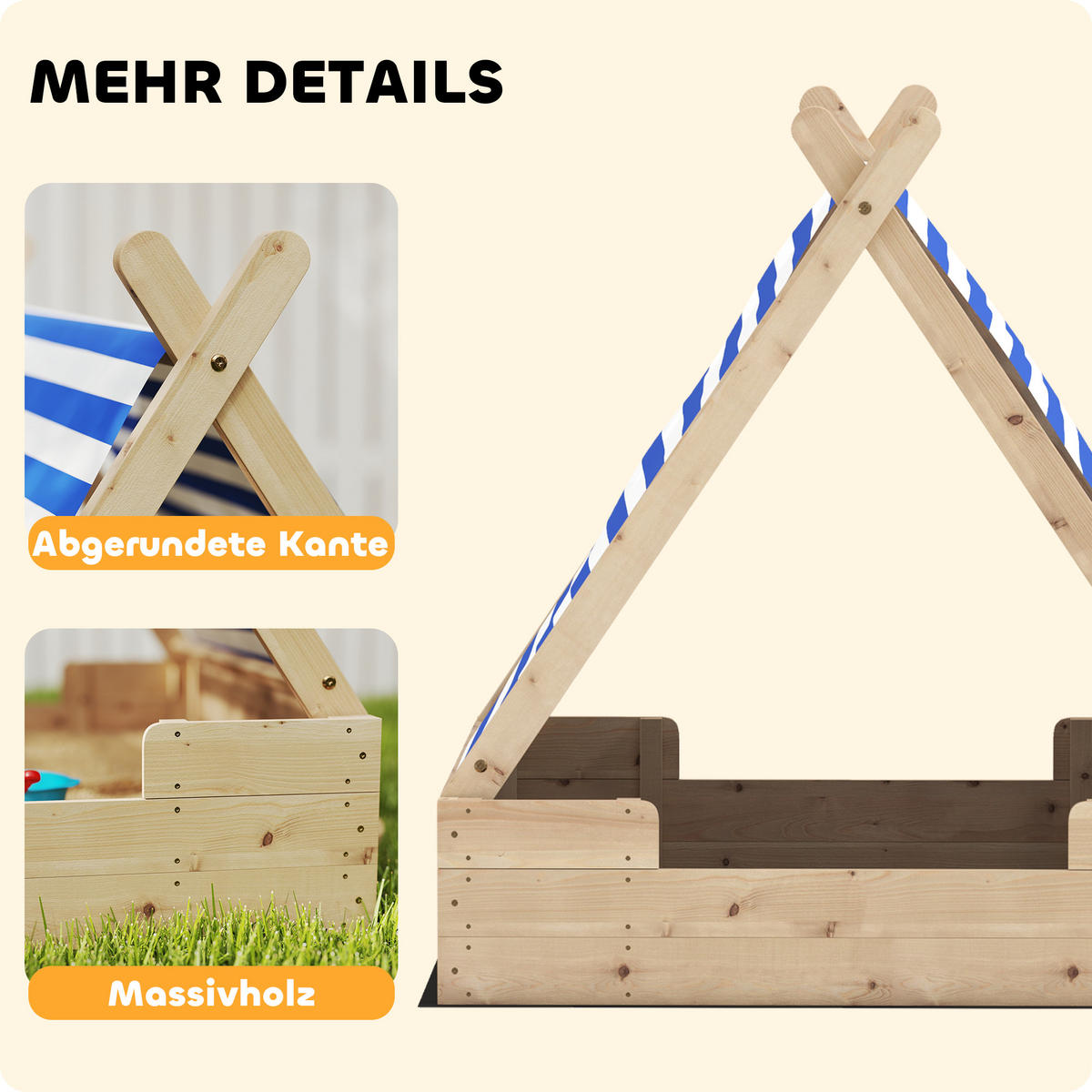 SANDKASTEN, Naturholz, Tannenholz, Polyester - Naturfarben, Holz (120/120/126.5cm) - AIYAPLAY