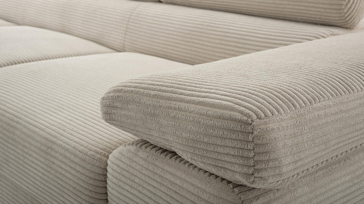 ECKSOFA L Form Arborio Zartweiß 280/203/90 cm Links mit Schlaffunktion - Creme/Schwarz, Textil/Metall (203/280cm) - AX Living