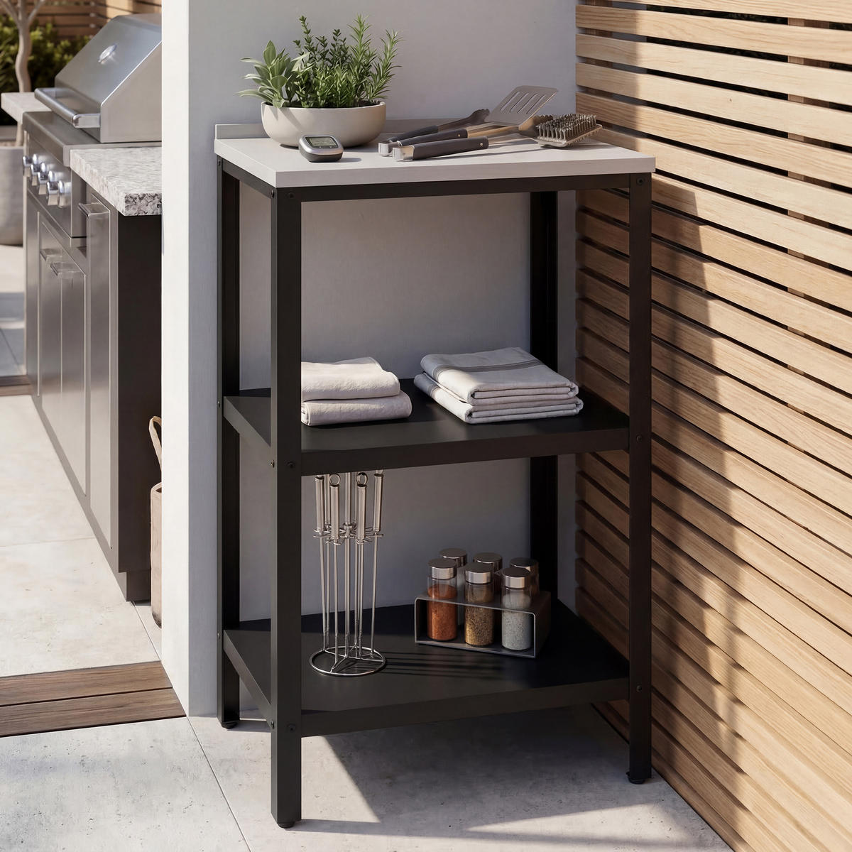 OUTDOOR-STANDREGAL Bolognano - Schwarz, Metall (50/50/92cm) - casa.pro
