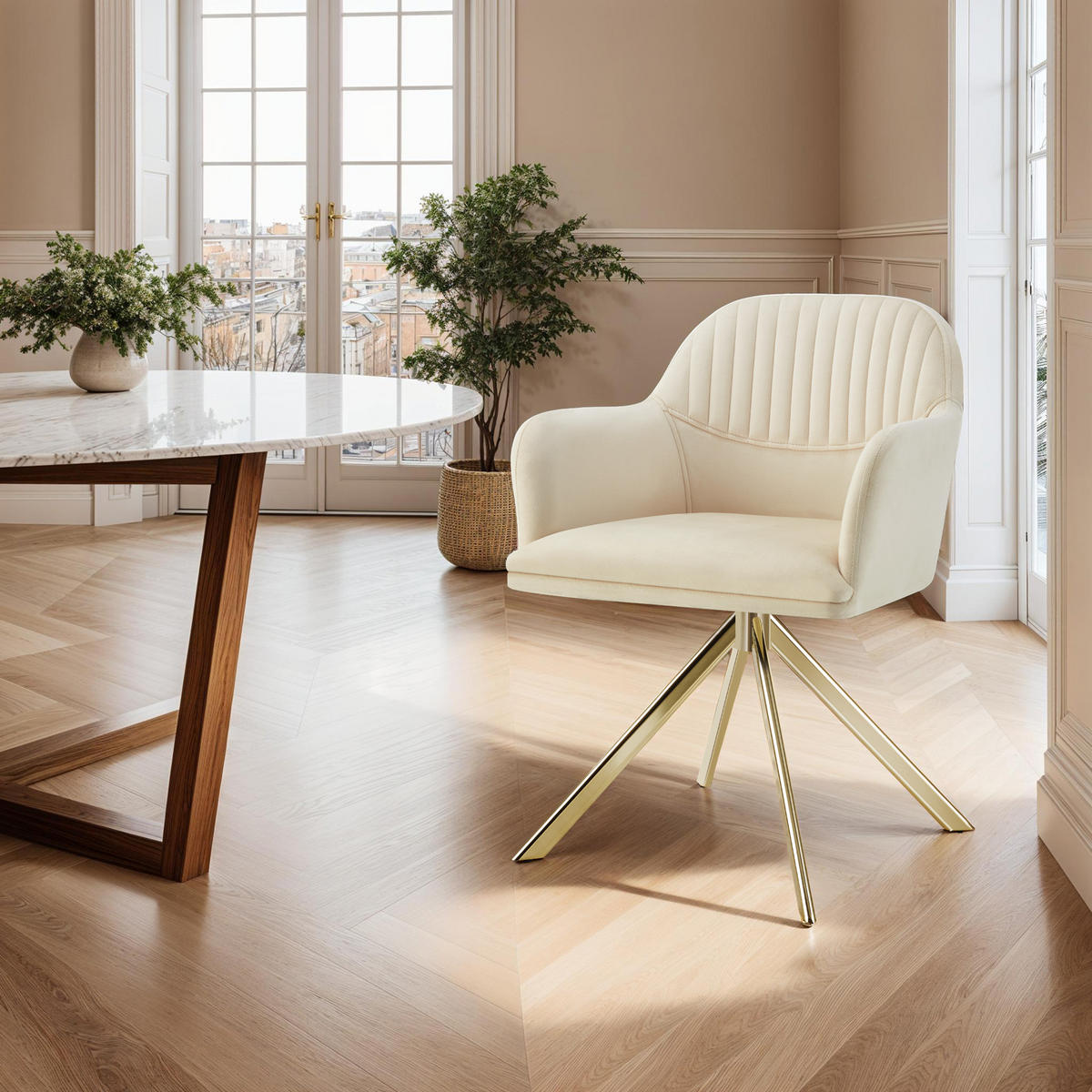DREHSTUHL Lona 56 x 59 x 81 cm créme/gold - Goldfarben/Creme, Textil (56/81/59cm) - tectake