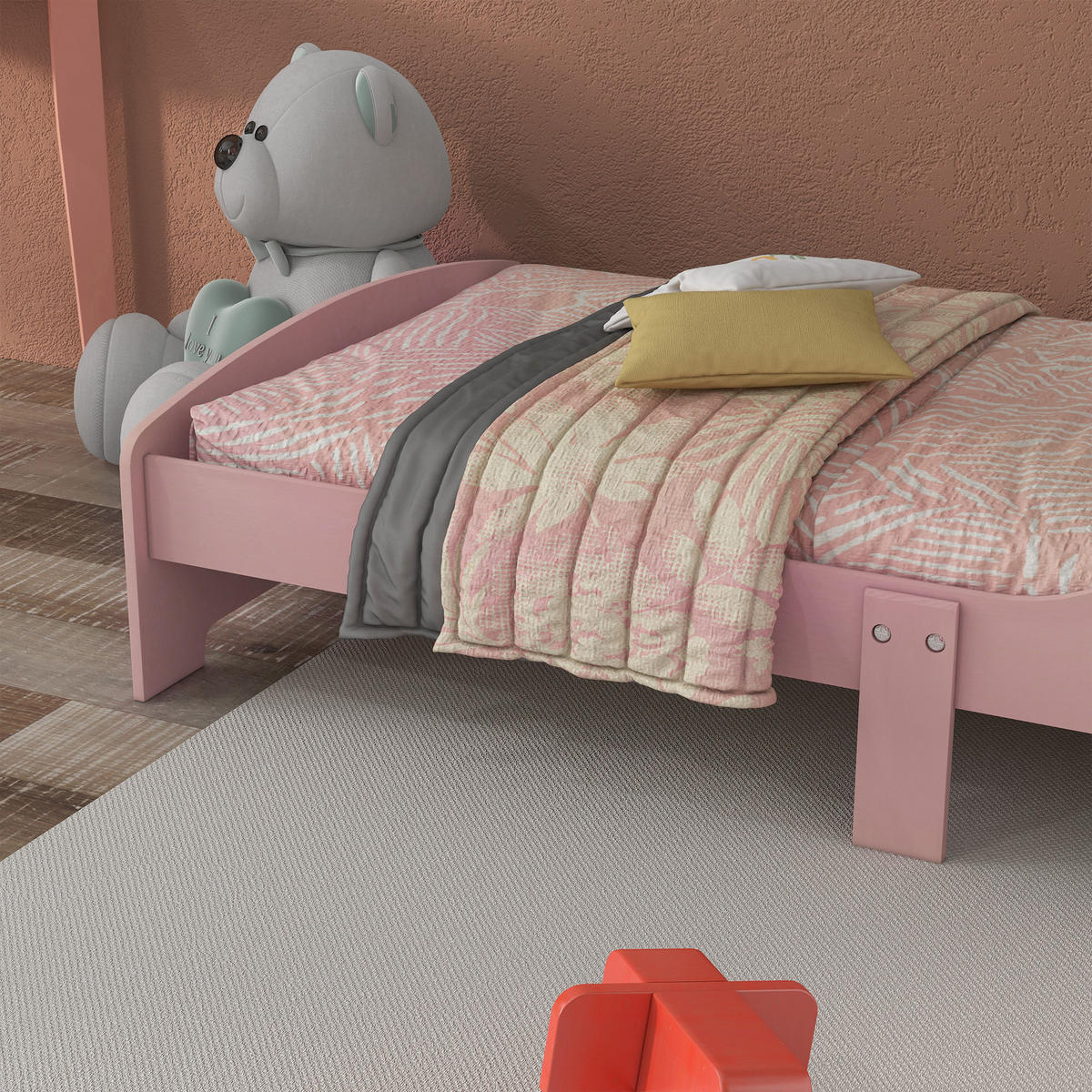 KINDERBETT 140x70 cm DE-14625 mit Sicherheitsbarrieren und Tiermotiv Rosa - Pink, Holzwerkstoff (70/140cm) - ComfortXL