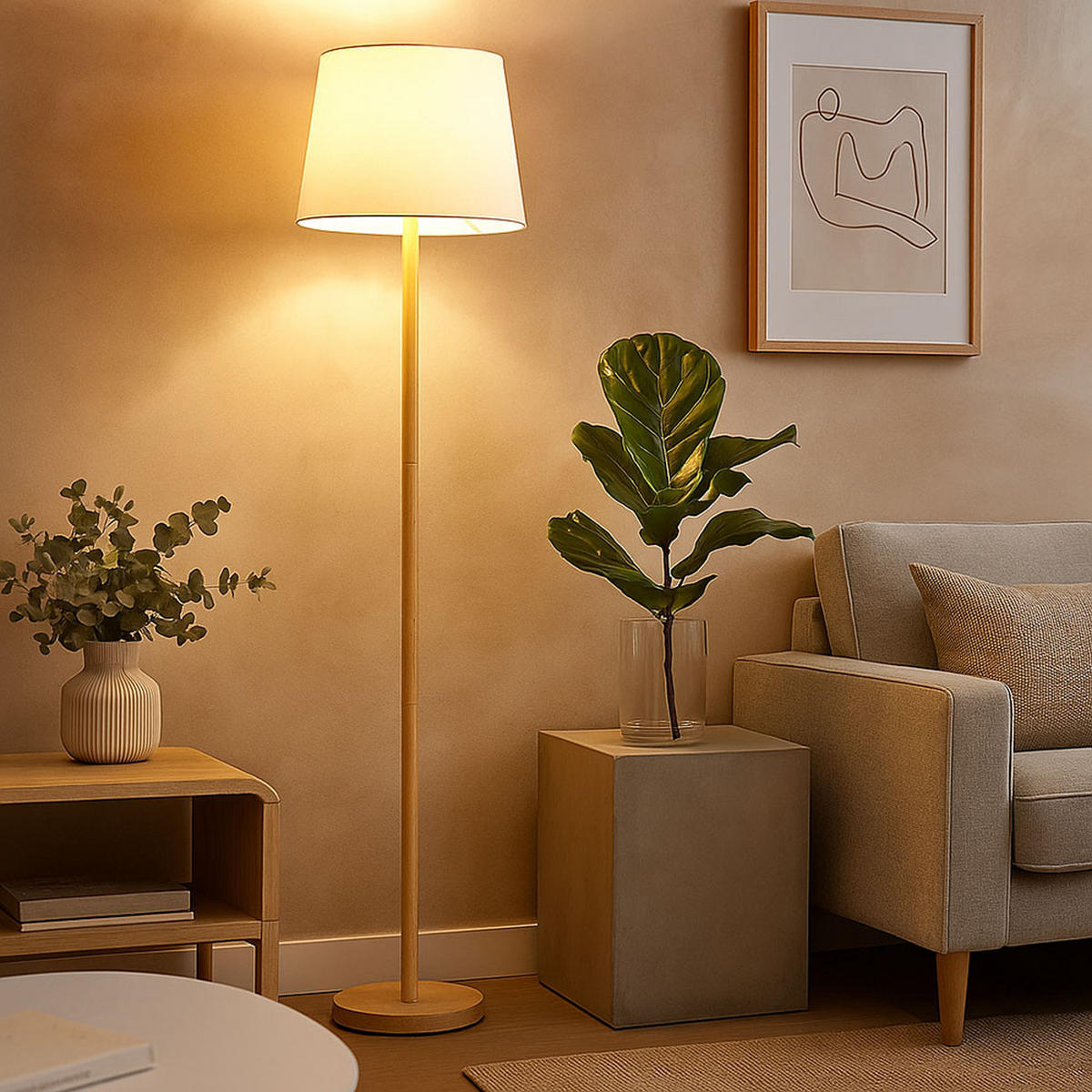 STEHLEUCHTE Metall Holzoptik Braun Weiß - Braun, Metall (151/35/151cm) - Nowa