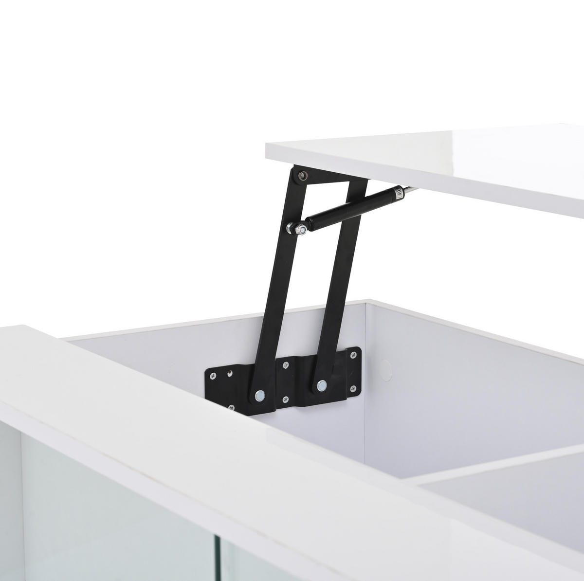 COUCHTISCH 105/50/43 cm höhenverstellbar mit verstecktem Stauraum, LED-Beleuchtung und Glasschiebetüren aus Spanplatte, Weiß - Weiß, Holzwerkstoff (105/50/43cm) - Redom