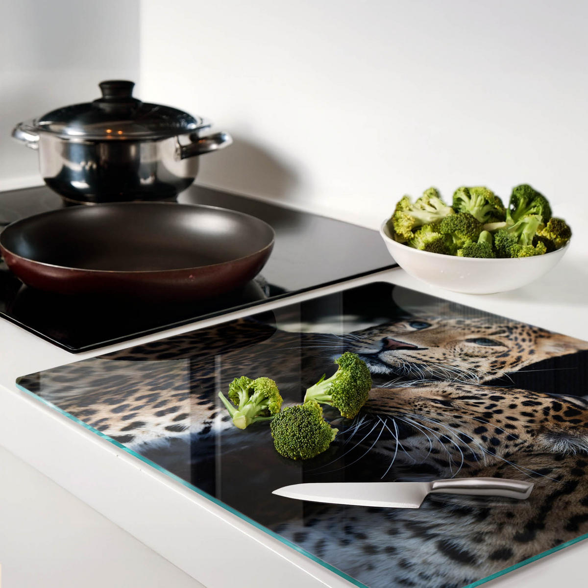 GLASPLATTE 60x52 cm Zwei Leoparden - Cappuccino, Glas (60/52cm) - TULUP
