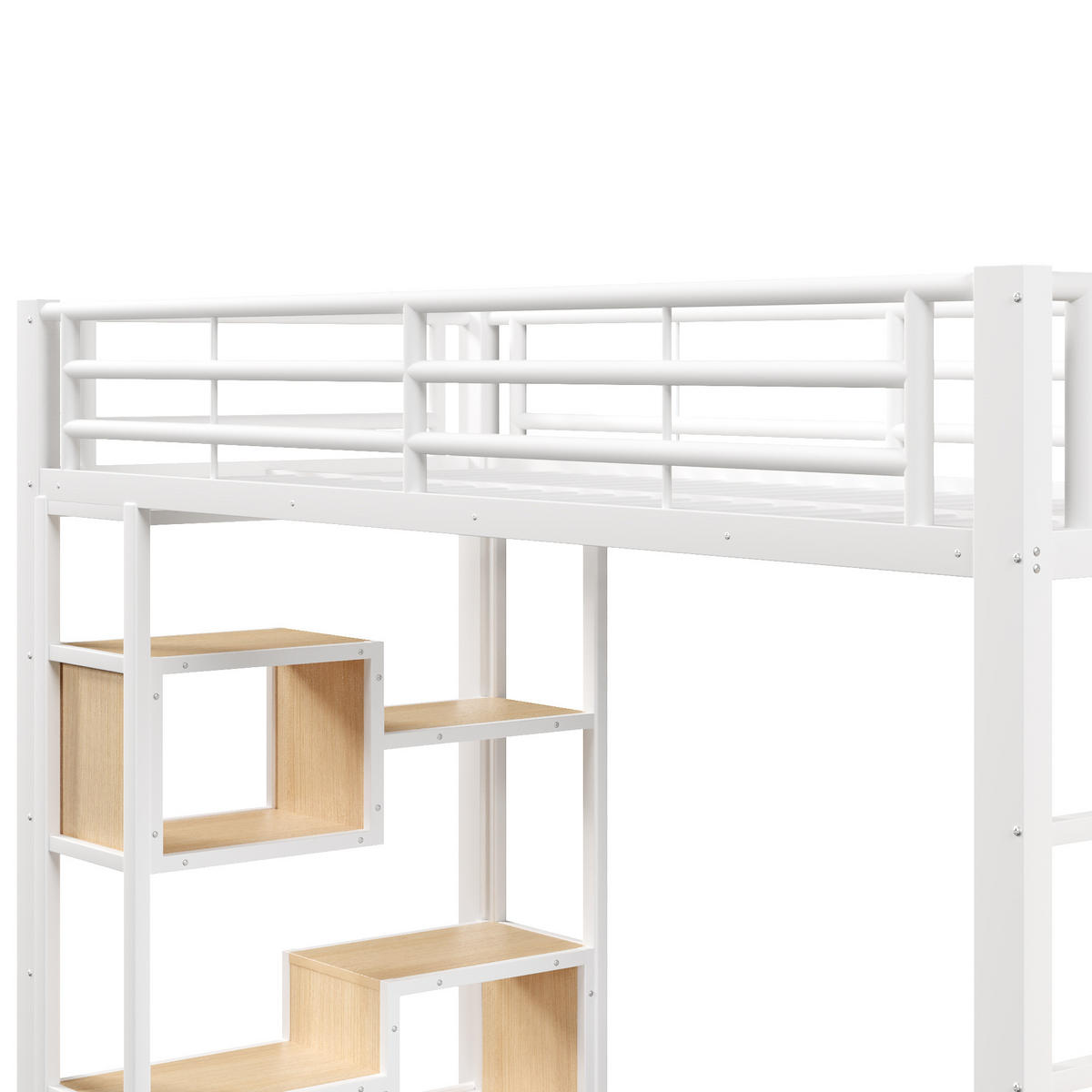 HOCHBETT 90x200cm, Eisen, Ablage, Stufen, Geländer, LED, Stauraum, ohne Matratze, Weiß - Weiß, Holzwerkstoff (90/200cm)