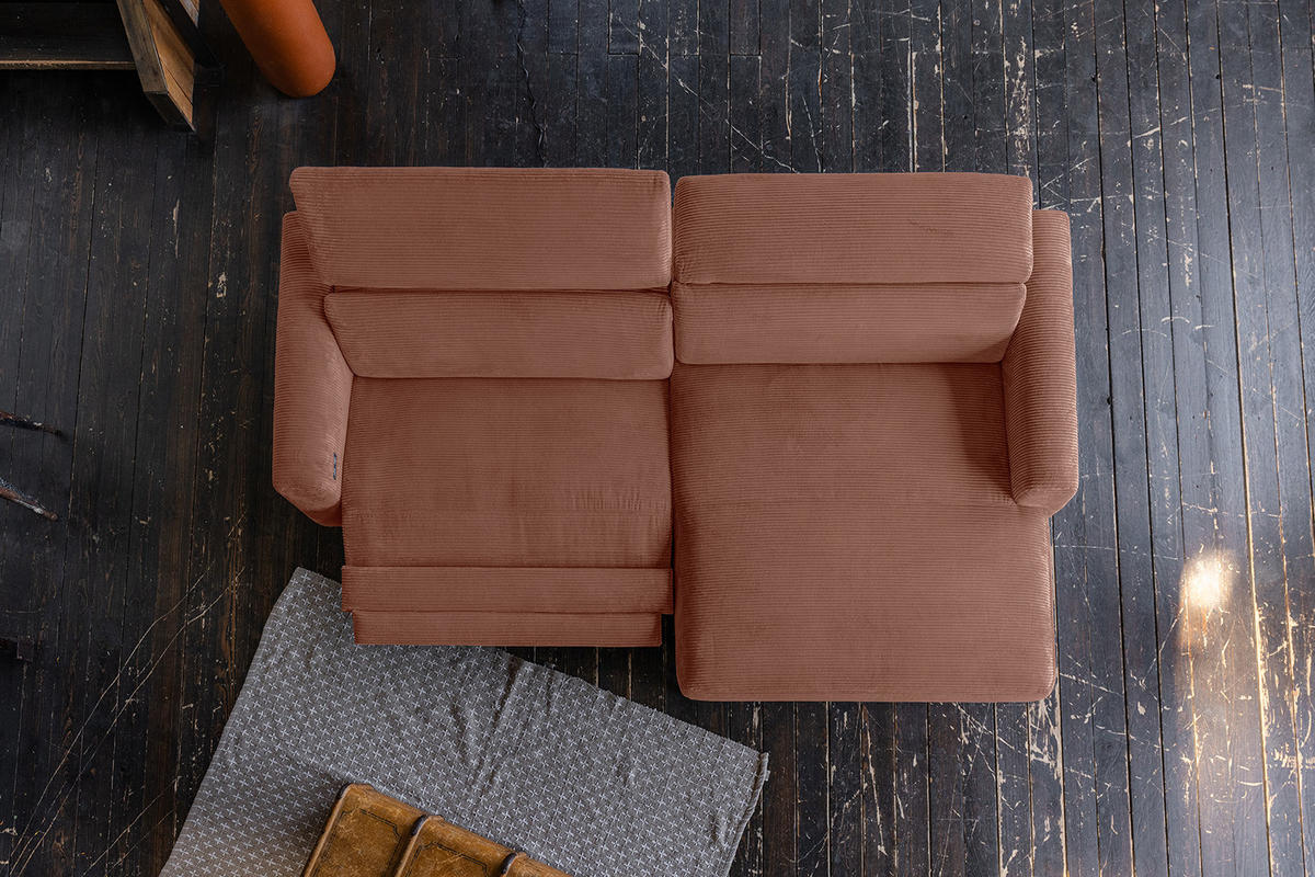 ECKSOFA LAISKA Braun Cord Relaxfunktion - Dunkelbraun/Schwarz, Textil/Metall (282/177cm) - KAWOLA