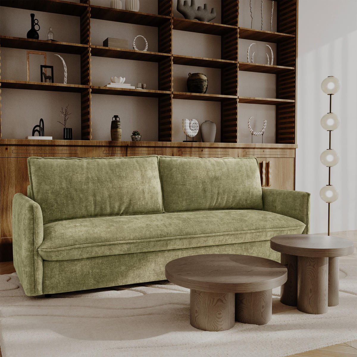 SCHLAFSOFA Express AVA Geprägter Samt Vintage-Grün 198cm - Dunkelgrün/Grün, Textil (198/78/100cm) - Premium Interiors