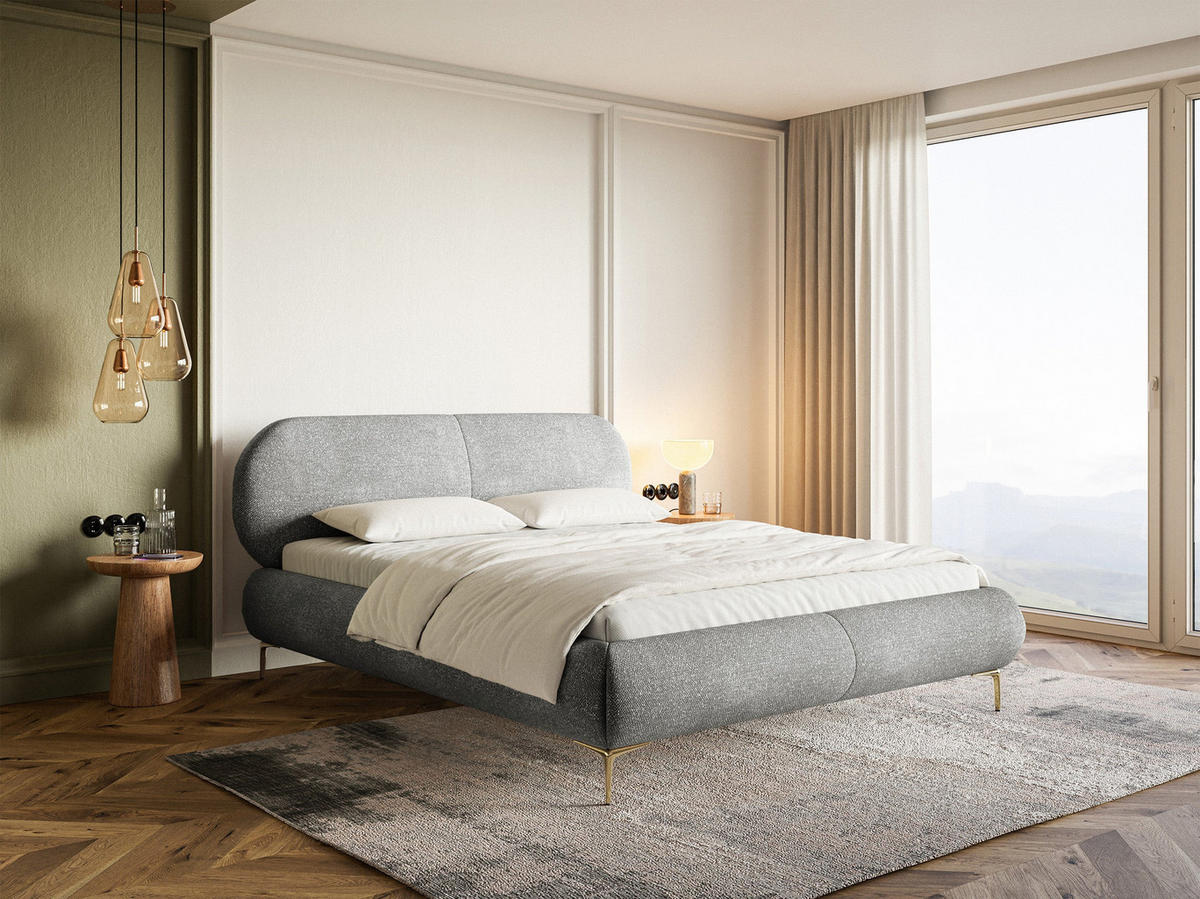 POLSTERBETT Ovalle Grau mit goldenen Metallbeinen 180 cm - Goldfarben/Grau, Textil/Metall (180/200cm) - Selsey