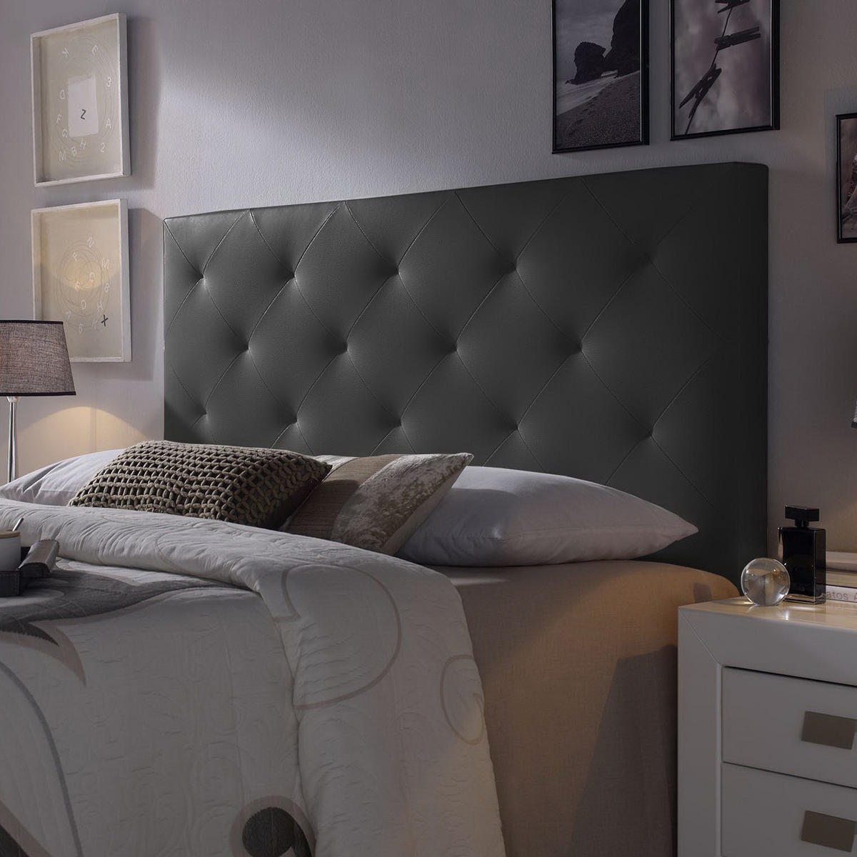 KOPFTEIL 140x60 cm Rombo Schwarz - Schwarz, Fell (8/60/140cm) - VS Venta-stock