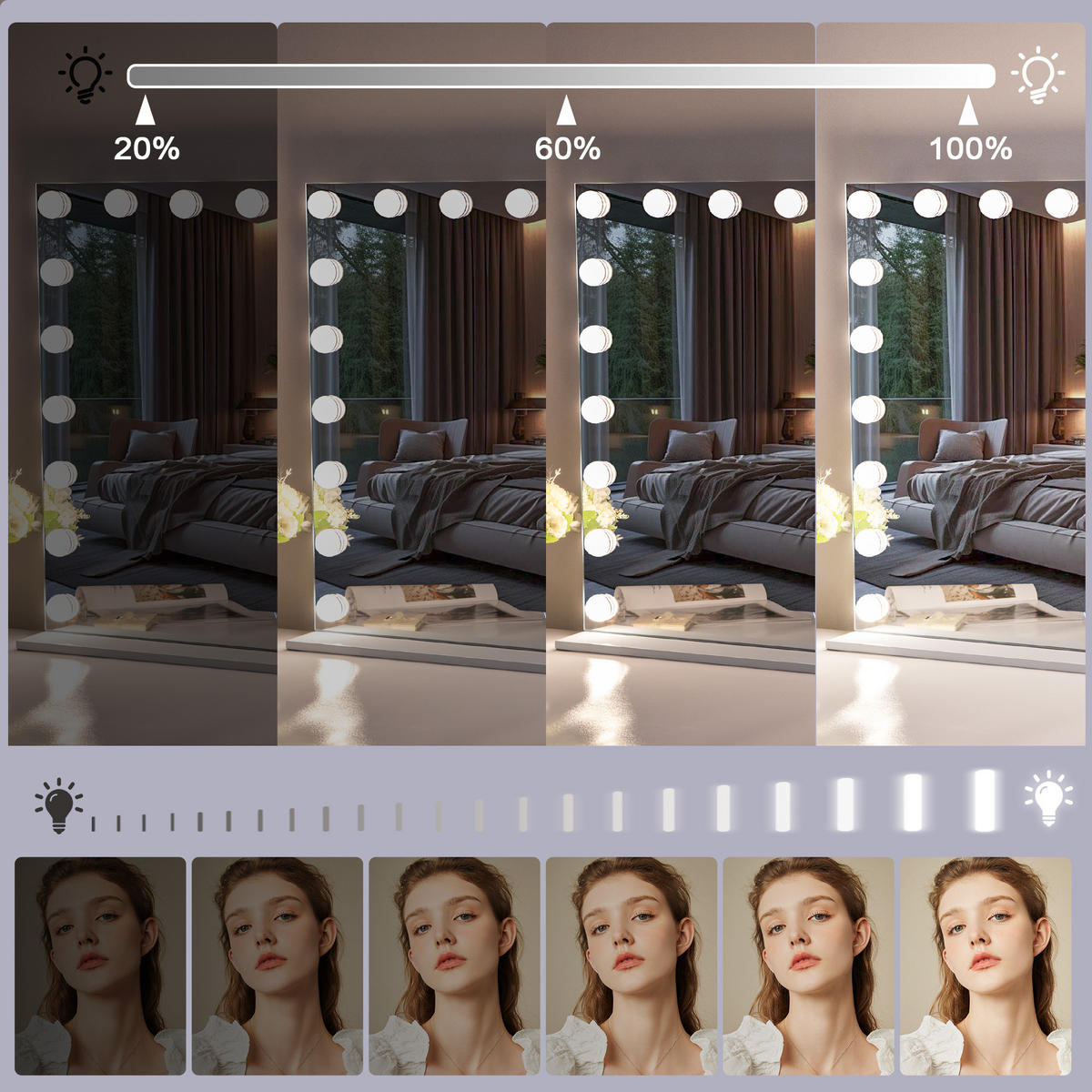 SCHMINKSPIEGEL mit LED-Beleuchtung weiß 100/80 cm - Weiß, Metall (100/80/15cm) - VANITII