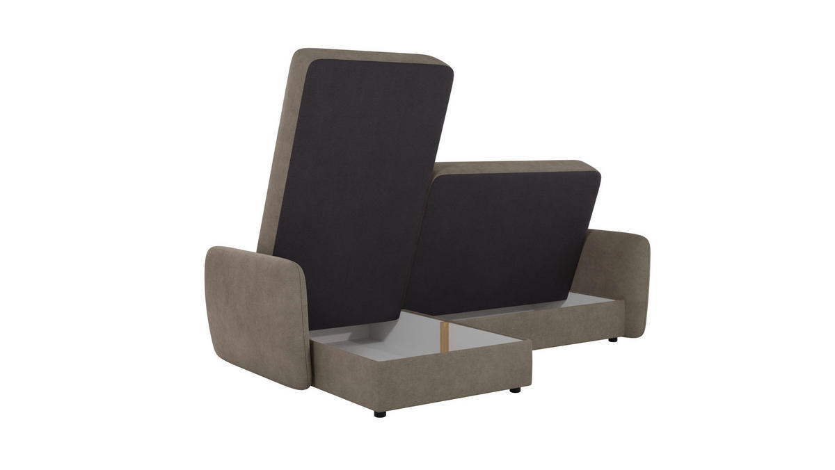 ECKSOFA Lupo Dunkelbeige Mikrofaser - Beige/Schwarz, Holz/Kunststoff (232/147cm) - S-Style Möbel